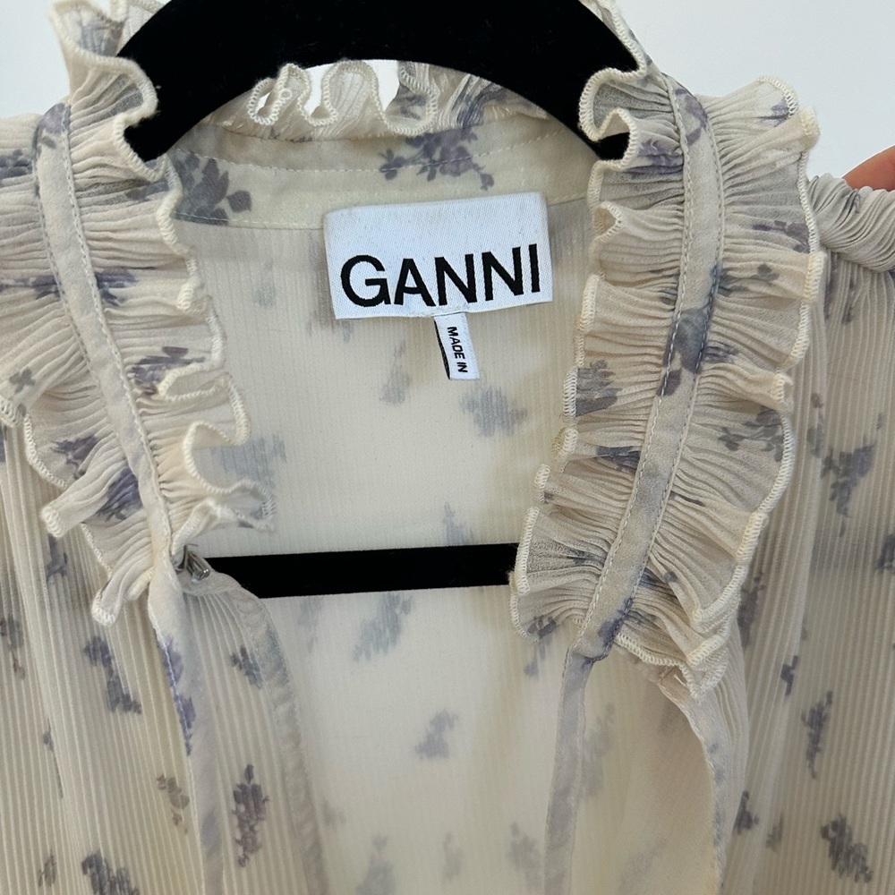 Ganni Floral Pleated Long Sleeve Dress